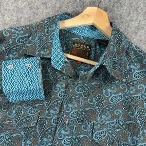 Roper Shirt Mens Medium Blue Paisley Western Pearl Snap Long Sleeve Casual